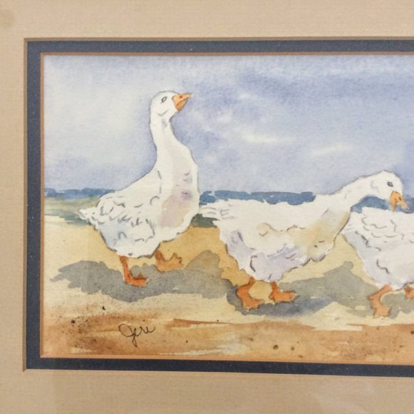 Vintage Original Watercolor of Geese on the Beach - Picture 2 of 3